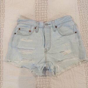 Levi's Light Blue Distressed High-Rise Denim Shorts